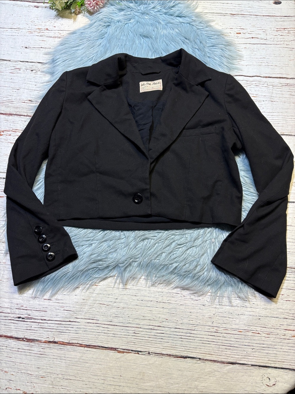 Free People We The Free Black Cropped Single Button Blazer Jacket sz M
